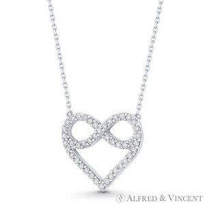 Heart & Infinity Figure-8 Charm CZ Crystal .925 Sterling Silver Necklace Pendant